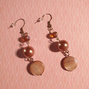 Vintage Dangle Earrings Mother Of Pearl Beads Shell Discs Fashion Handmade